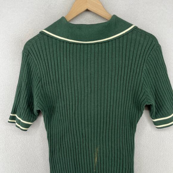 VARLEY Napier Sweater M Fitted Polo 1/4 Zip Ribbed Cotton Blend Green - Picture 4 of 15